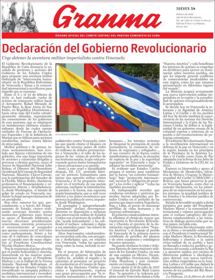 Portada de Granma (Cuba)