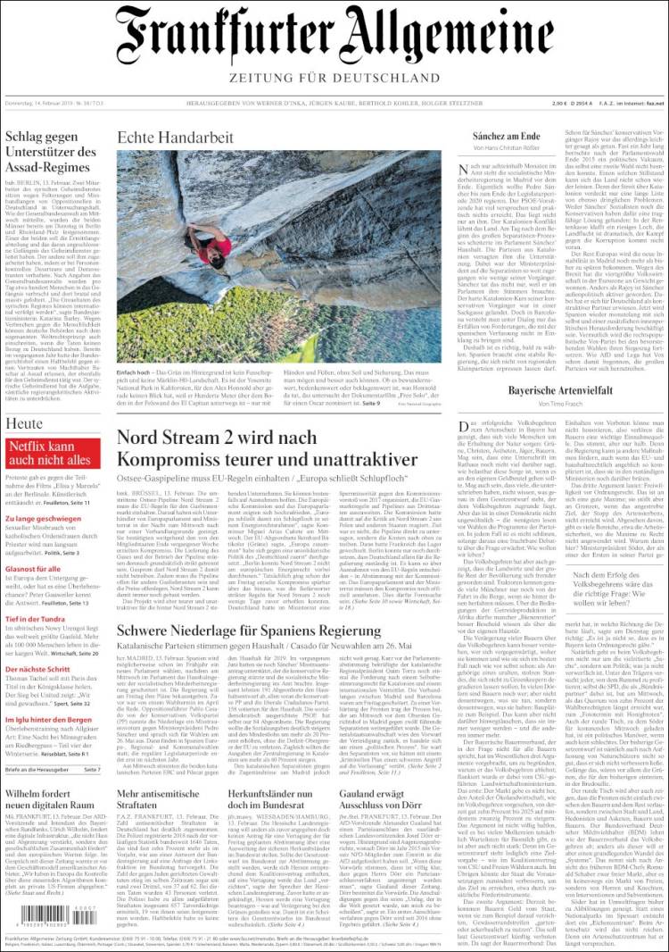 Portada de Frankfurter Allgemeine (Alemania)
