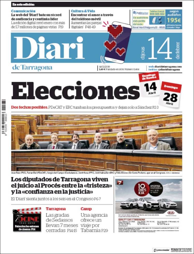 Portada de Diari de Tarragona (España)