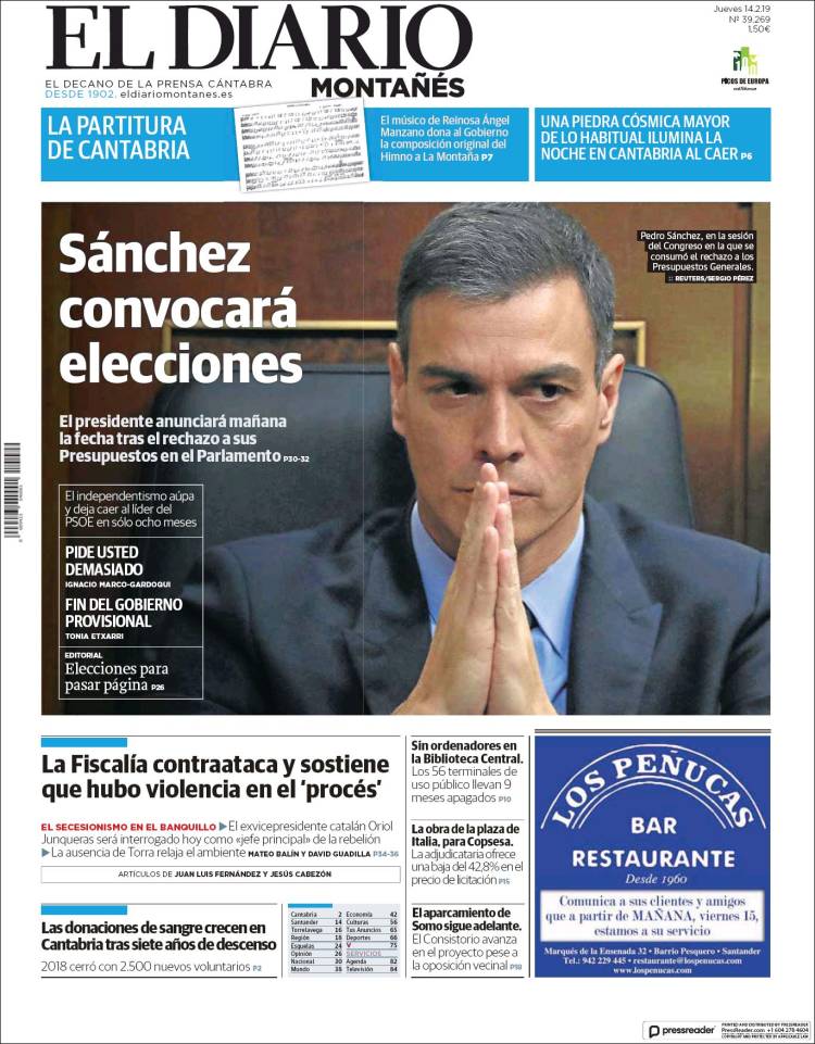 Portada de El Diario Montañés (España)