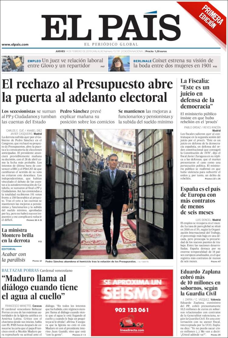 Portada de El País (España)