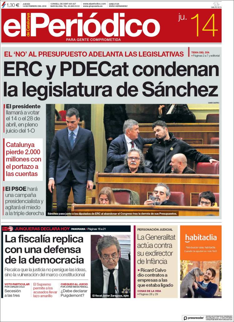 Portada de El Periódico (España)