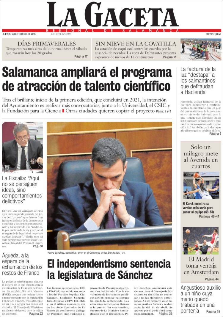 Portada de La Gaceta de Salamanca (España)