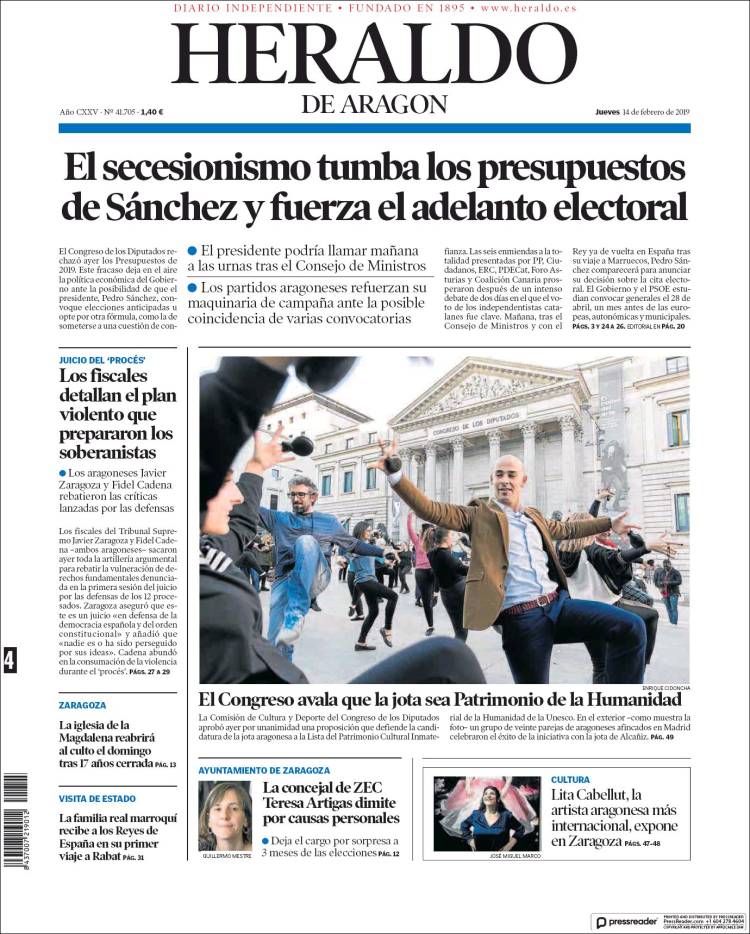 Portada de Heraldo de Aragón (España)