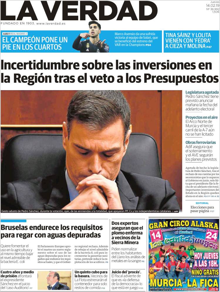 Portada de La Verdad de Murcia (España)