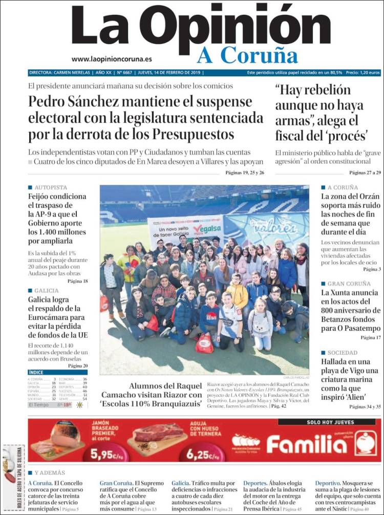 Portada de La Opinión de A Coruña (España)