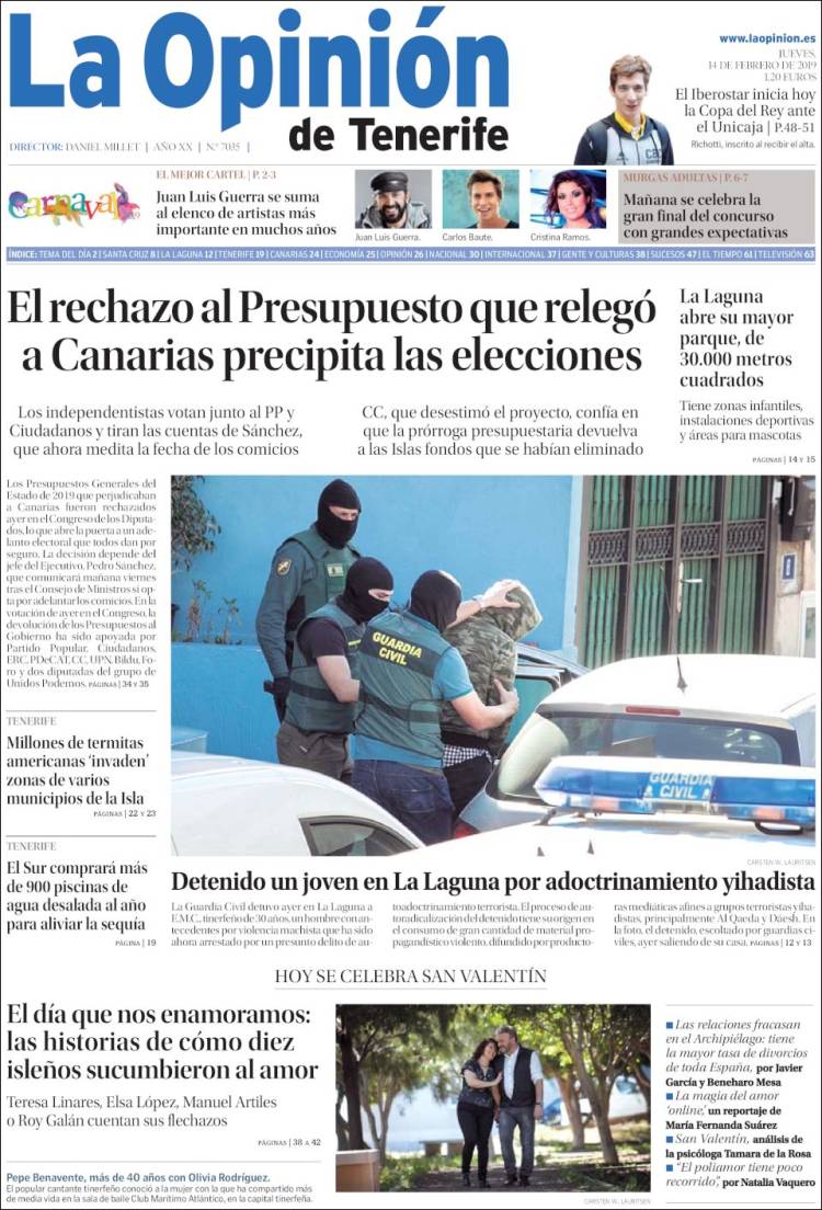 Portada de La Opinión de Tenerife (España)