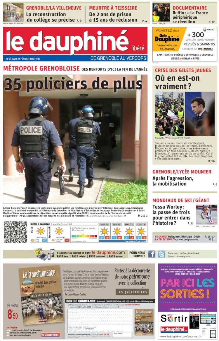 Portada de Le Dauphiné Libéré (Francia)