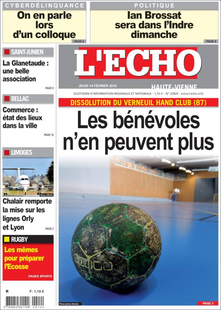 Portada de L'Echo de la Haute-Vienne (Francia)