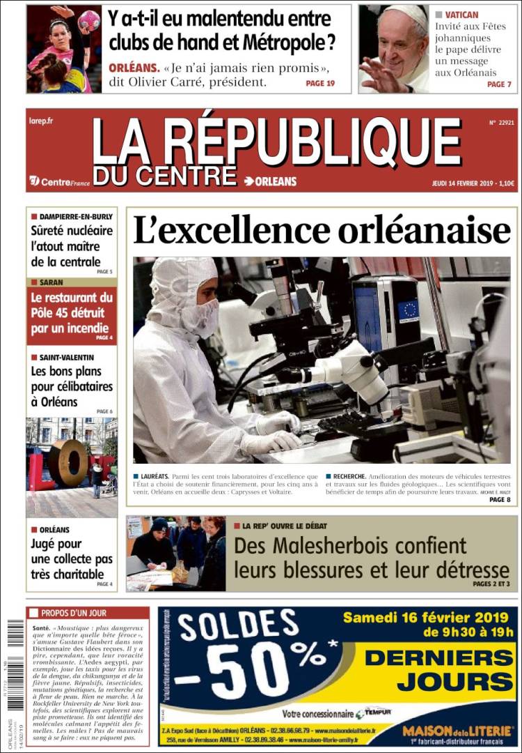 Portada de La République du Centre (Francia)