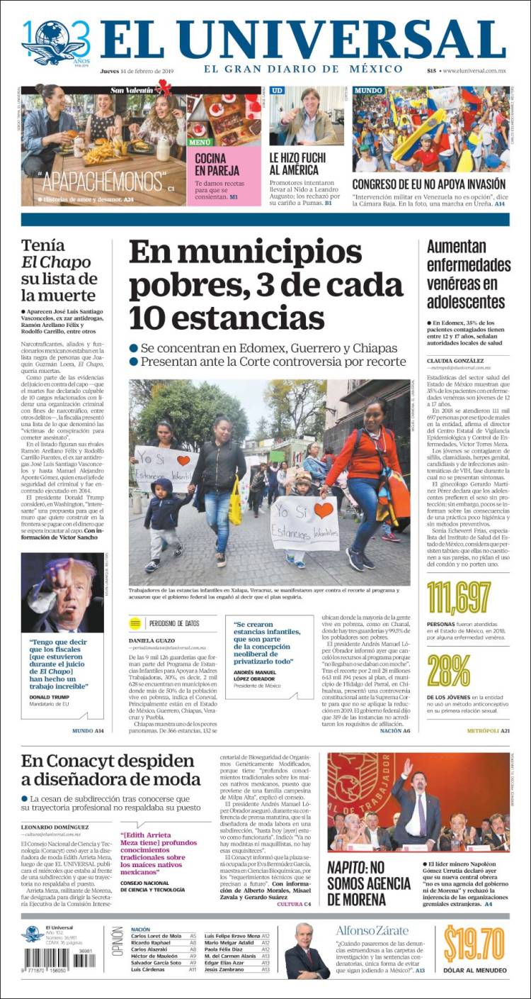 Portada de El Universal (M&eacute;xico)