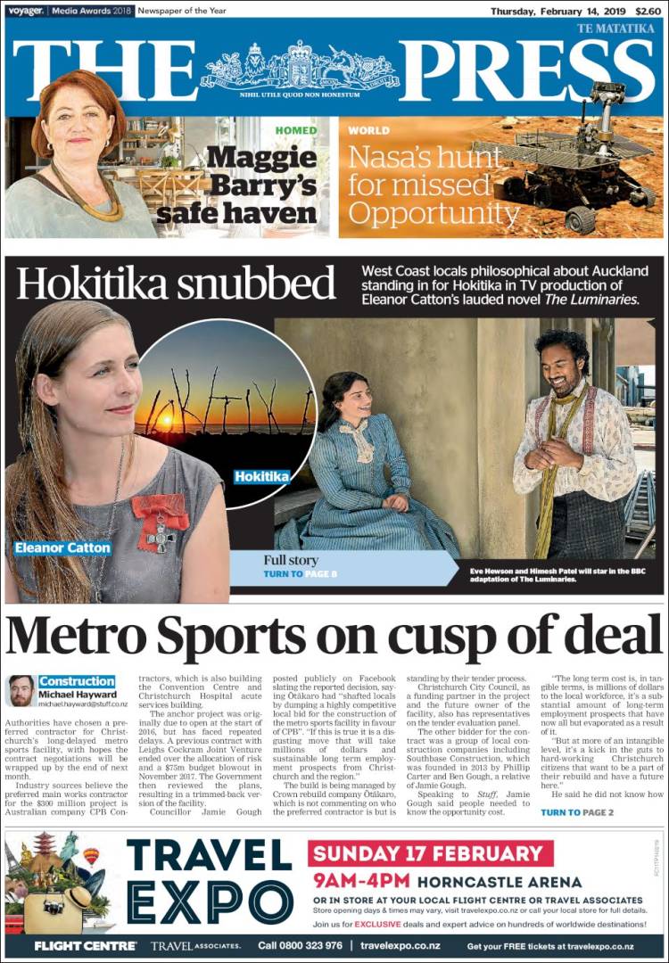 Portada de The Press (Nueva Zelanda)