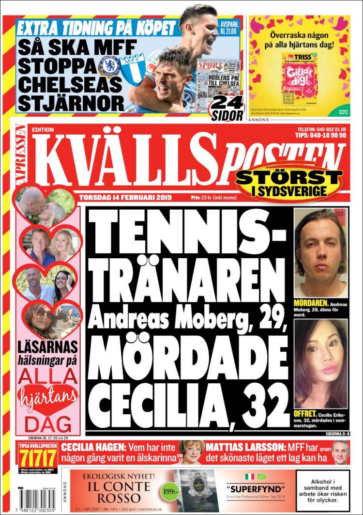 Portada de Kvällsposten (Suecia)