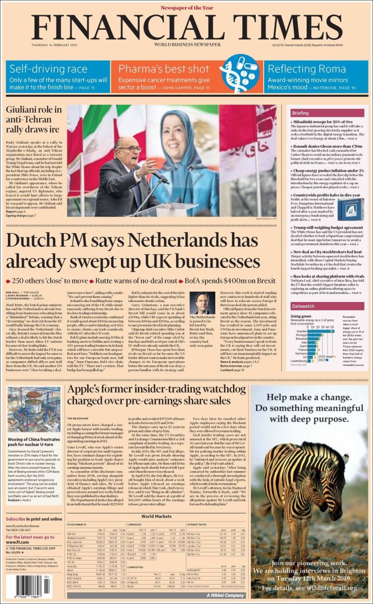 Portada de Financial Times (Reino Unido)