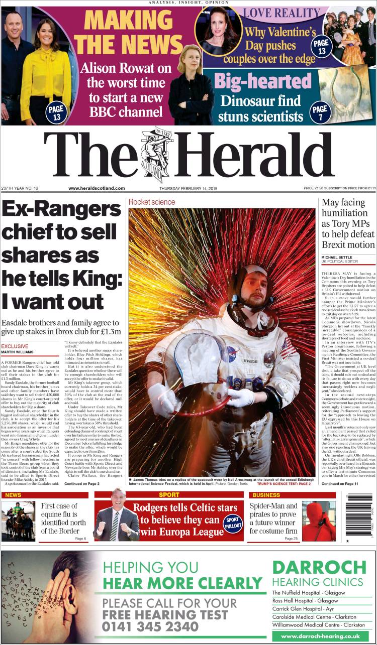 Portada de The Herald (Reino Unido)