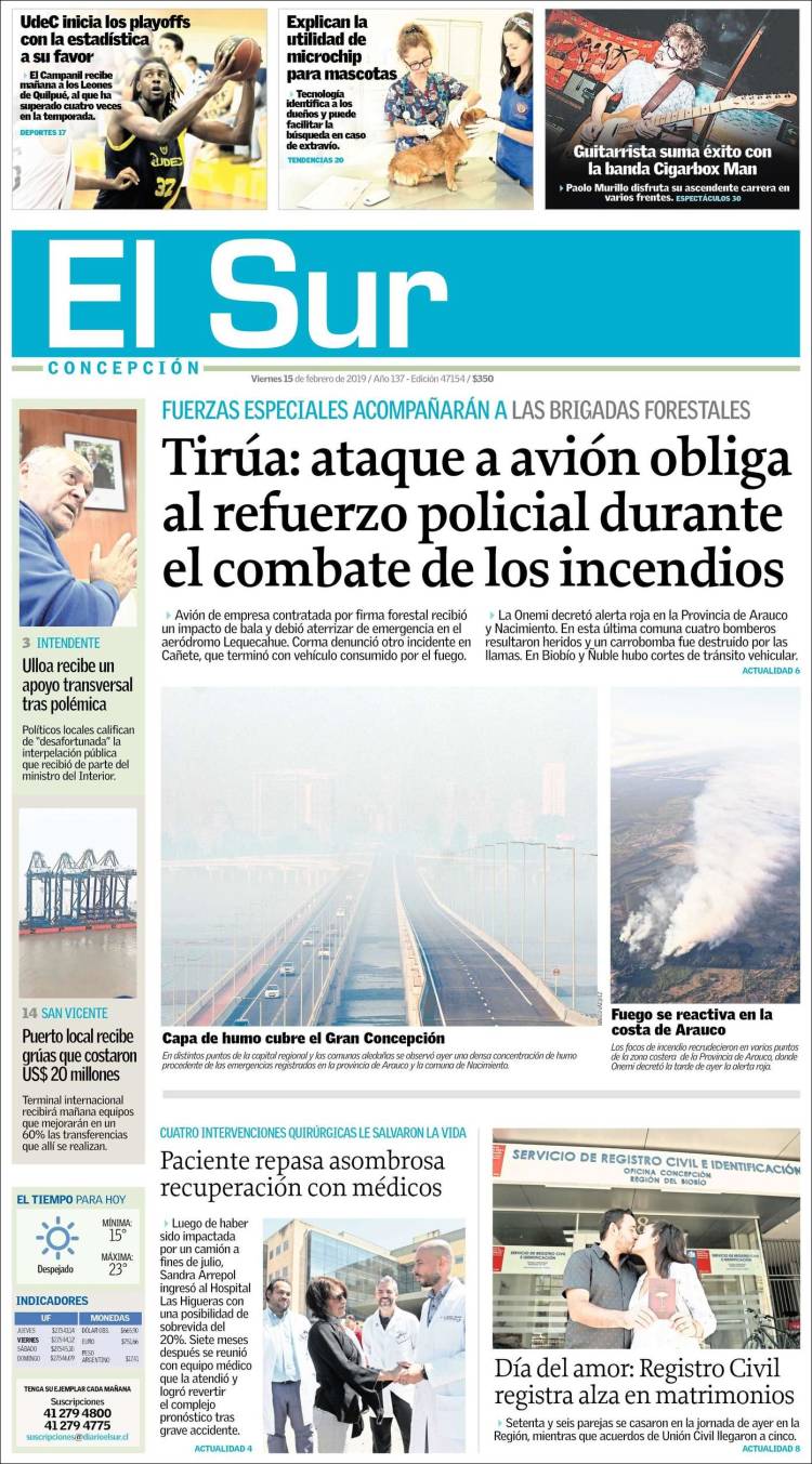 Portada de El Sur (Chile)