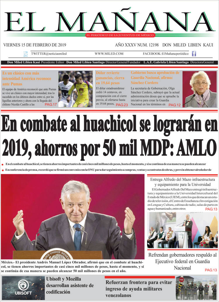 Portada de El Mañana de Toluca (México)