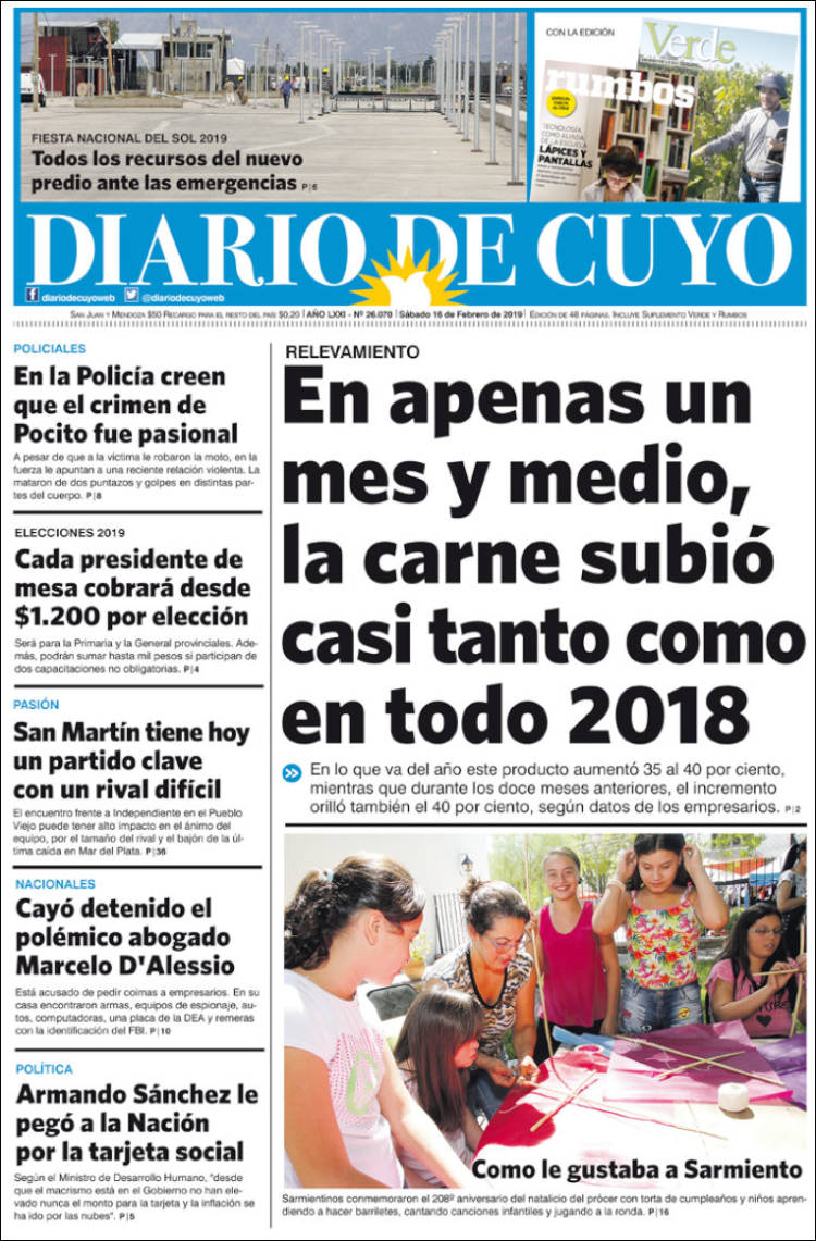 Portada de Diario de Cuyo (Argentina)