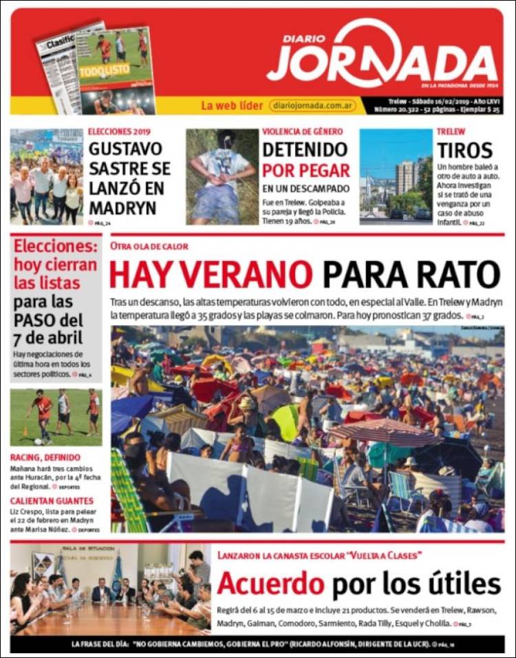 Portada de Diario Jornada en la Patagonia (Argentina)