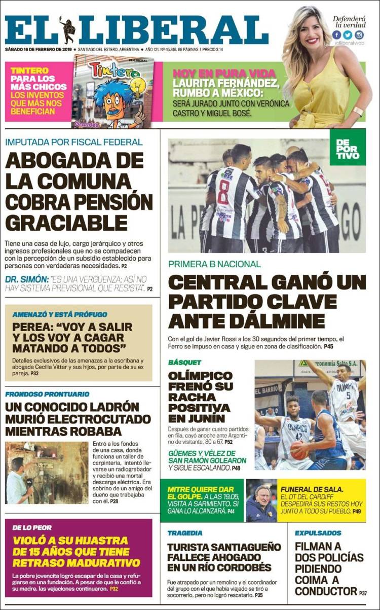 Portada de Diario El Liberal (Argentina)