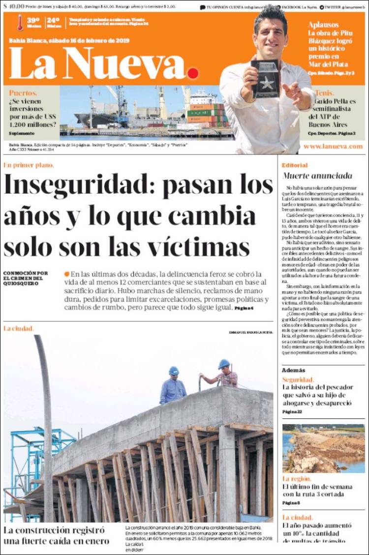 Portada de La Nueva Provincia (Argentina)