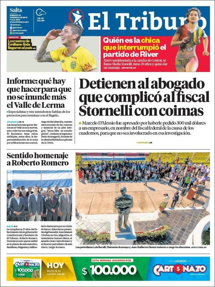 Portada de El Tribuno - Salta (Argentina)