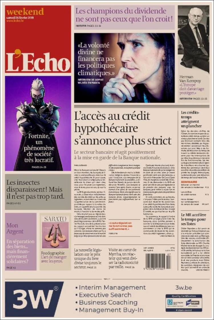 Portada de L'Echo (B&eacute;lgica)