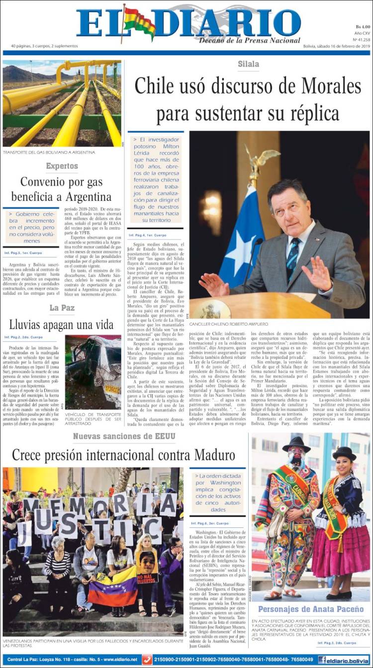 Portada de El Diario (Bolivia)