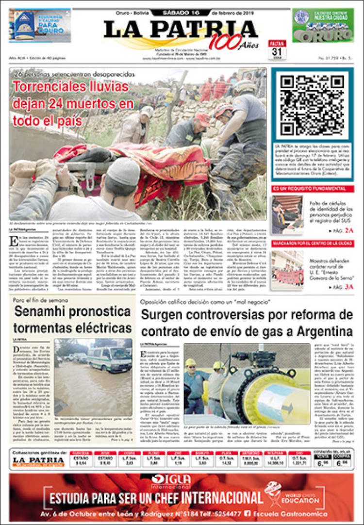 Portada de La Patria (Bolivia)