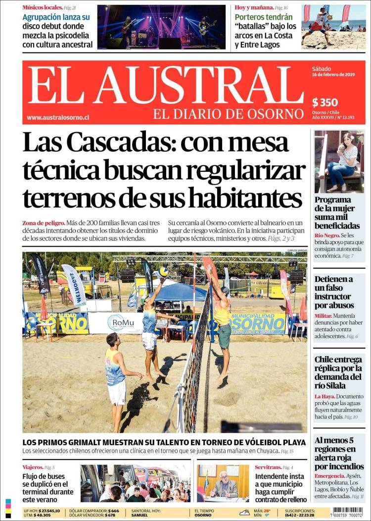 Portada de El Austral de Osorno (Chile)