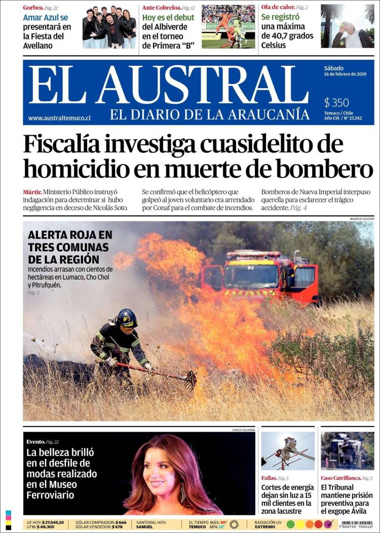 Portada de El Austral de Temuco (Chile)