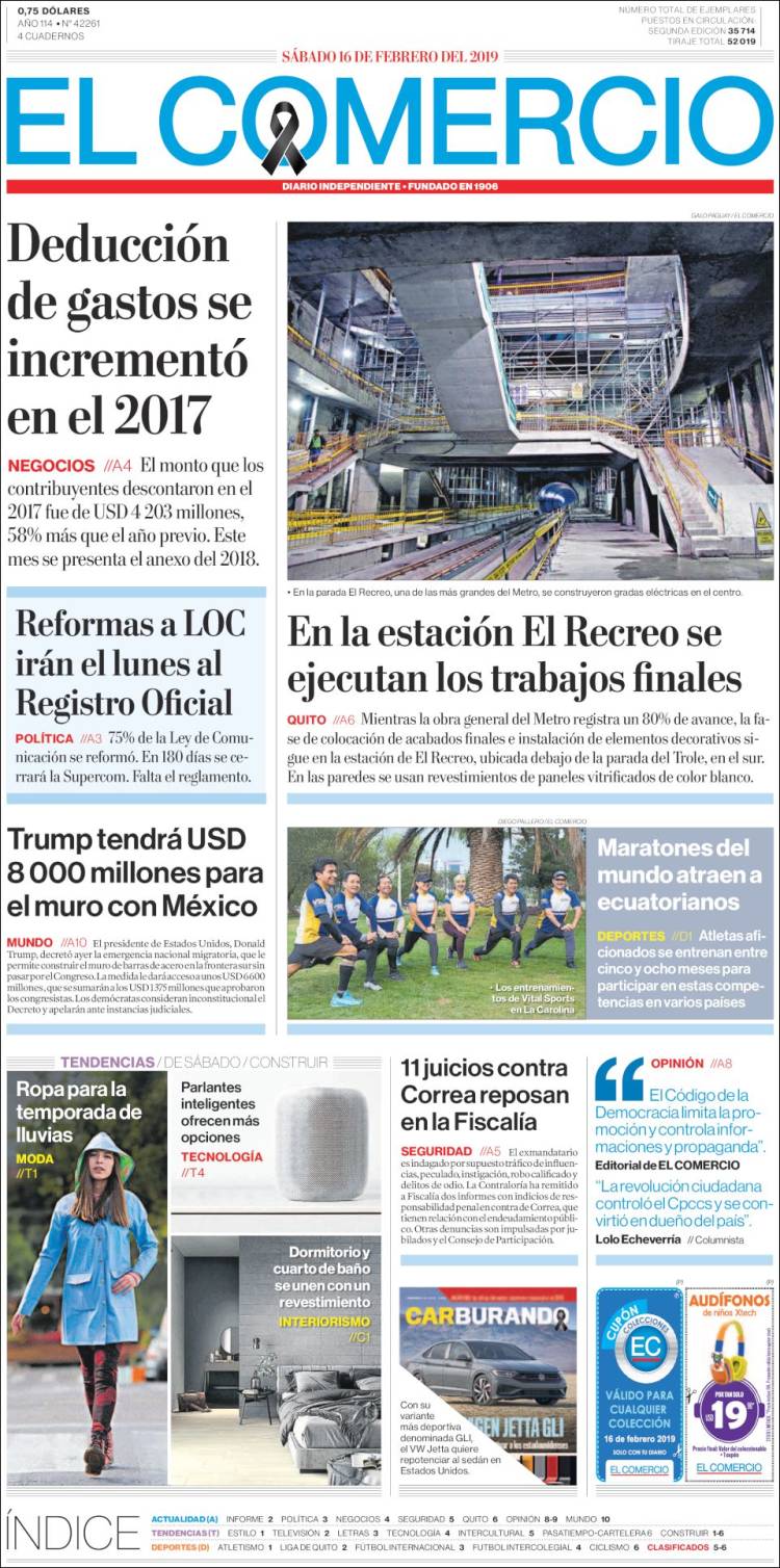 Portada de El Comercio (Ecuador)