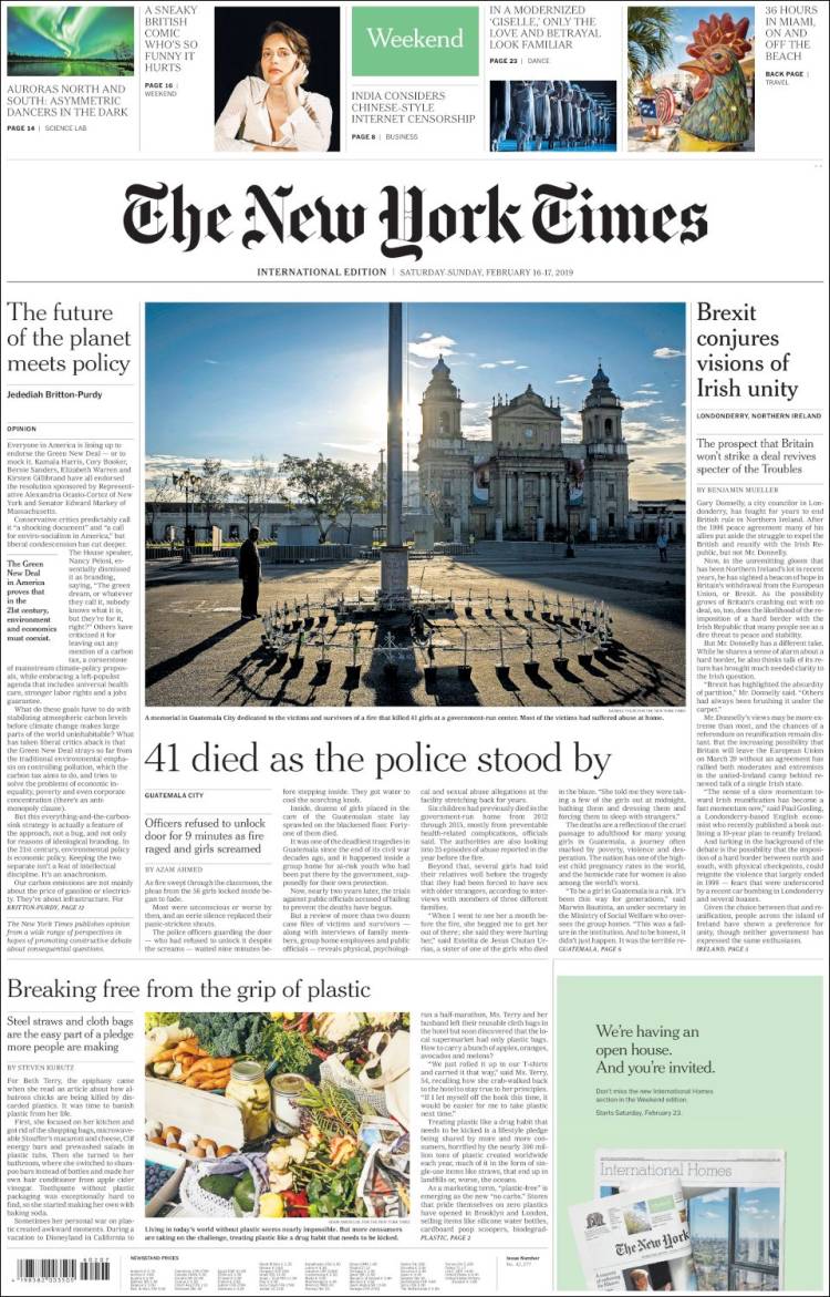 Portada de International New York Times (Europa)