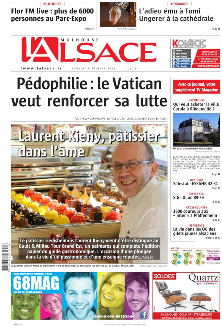 Portada de Journal L'Alsace (Francia)