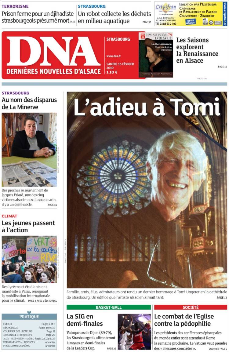 Portada de Les Dernières Nouvelles d'Alsace (Francia)