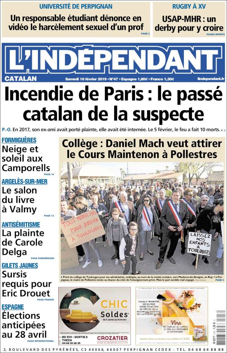 Portada de Le Indépendant (Francia)