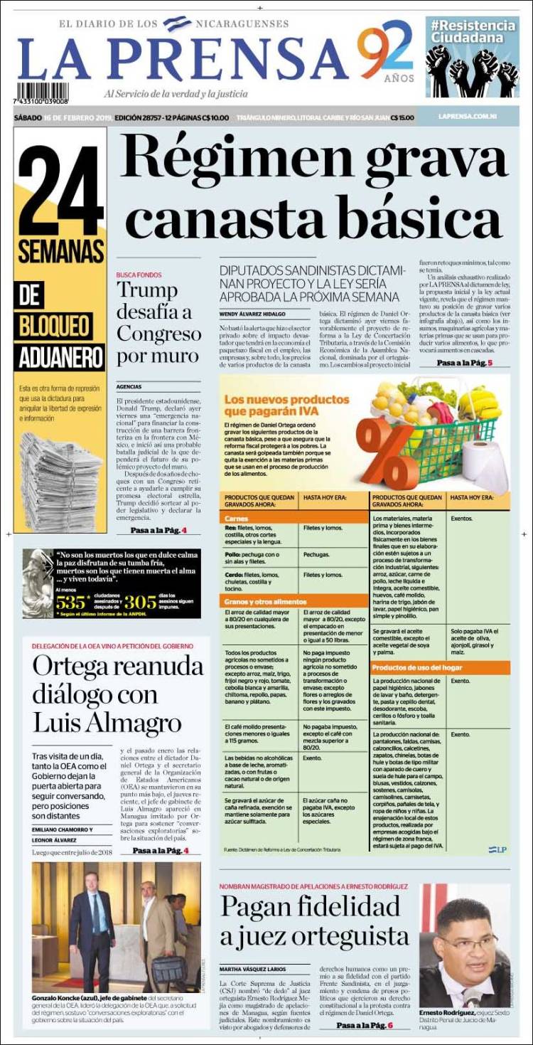 Portada de La Prensa (Nicaragua)