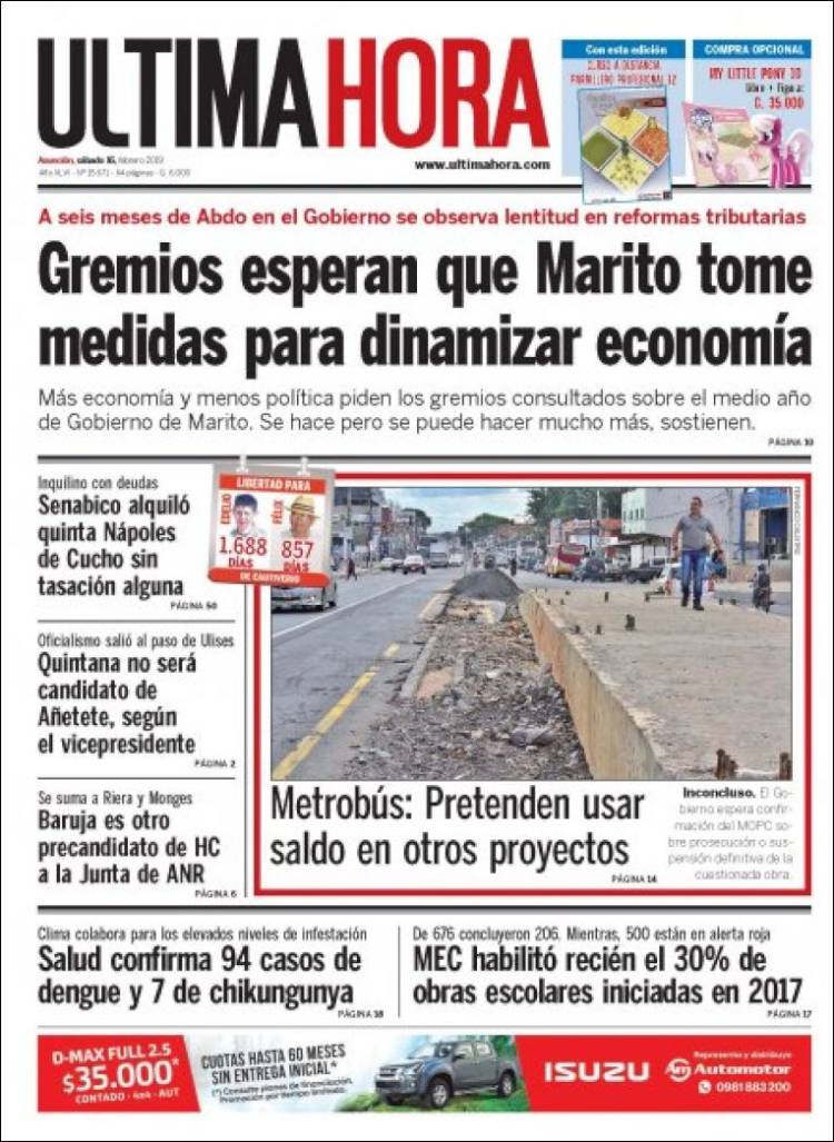 Portada de Última Hora (Paraguay)
