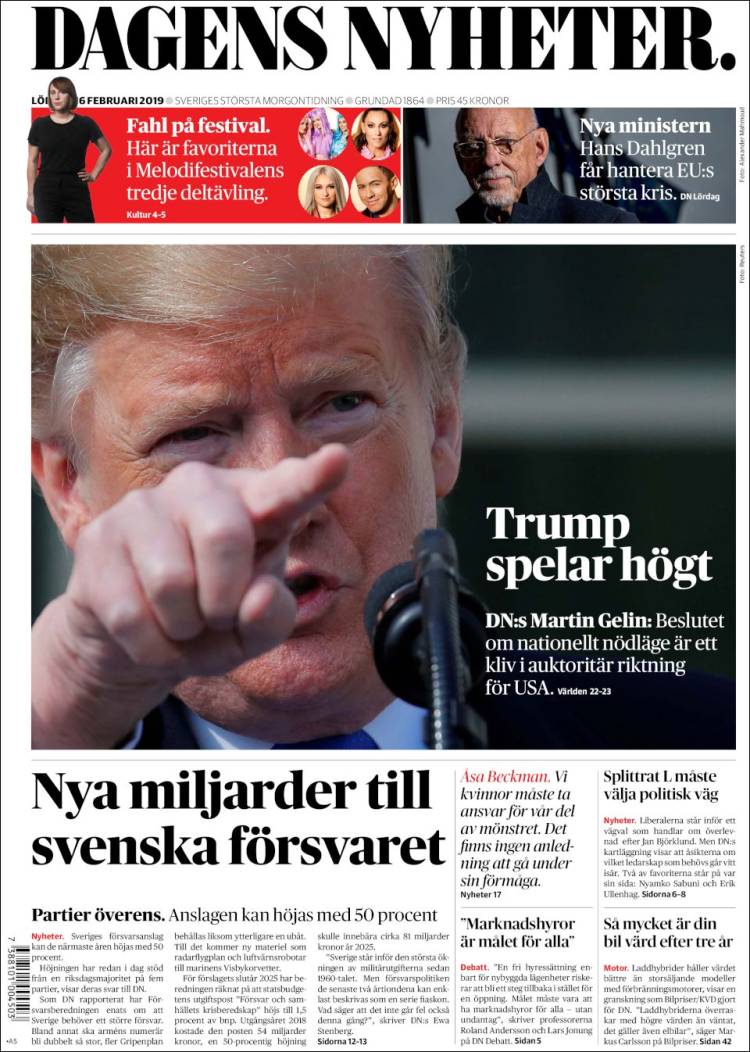 Portada de Dagens Nyheter (Suecia)