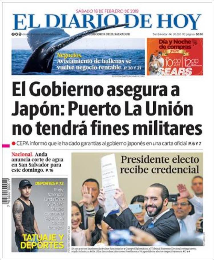Portada de El Diario de Hoy (El Salvador)