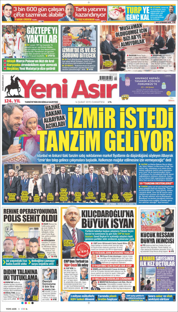 Portada de Yeni Asır (Turqu&iacute;a)