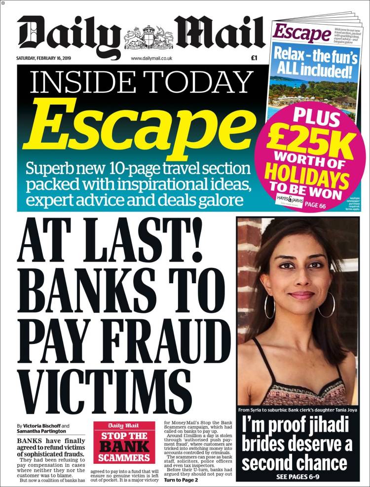Portada de Daily Mail (Reino Unido)