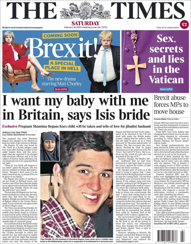 Portada de The Times (Reino Unido)