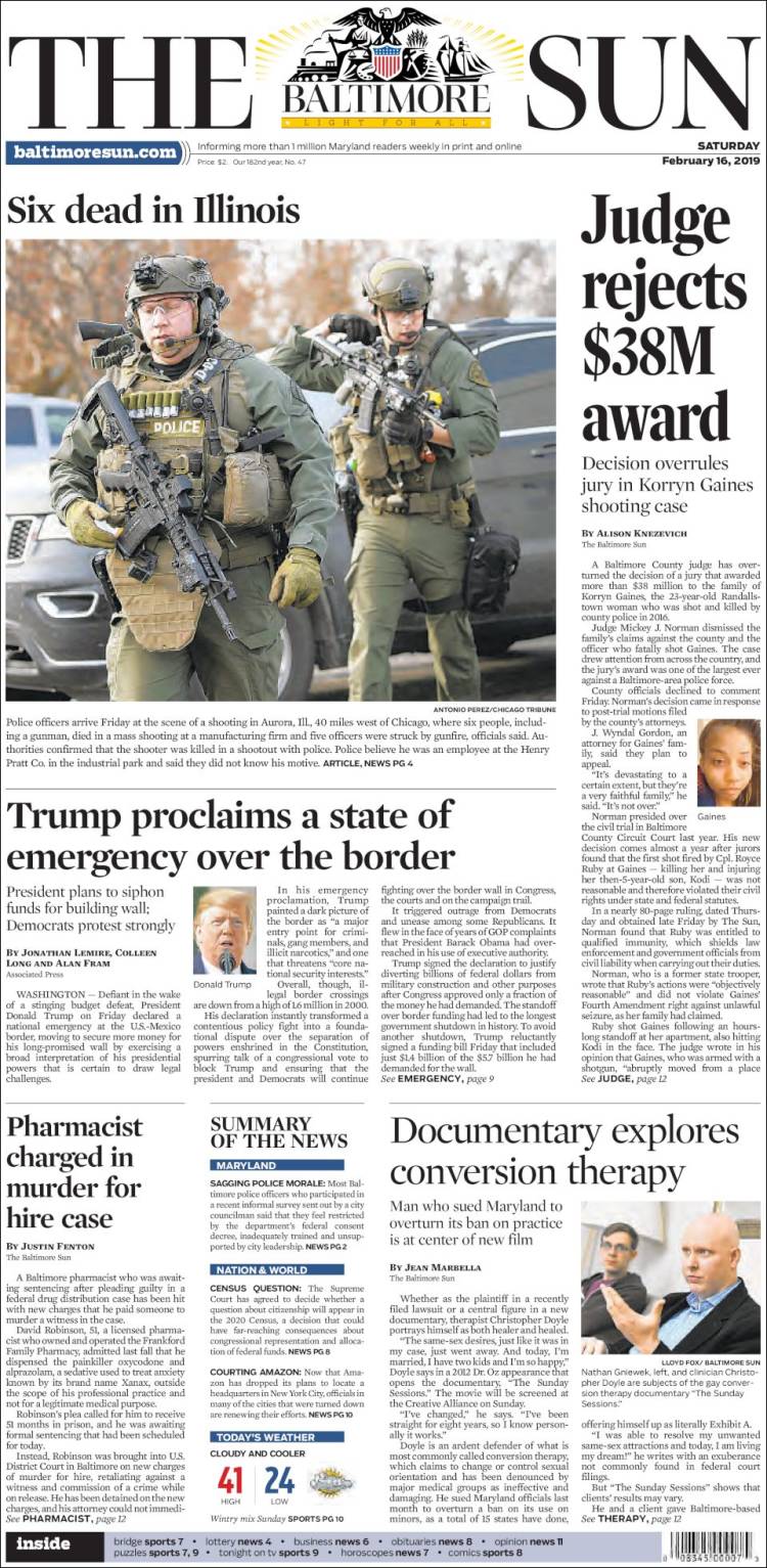 Portada de The Baltimore Sun (USA)