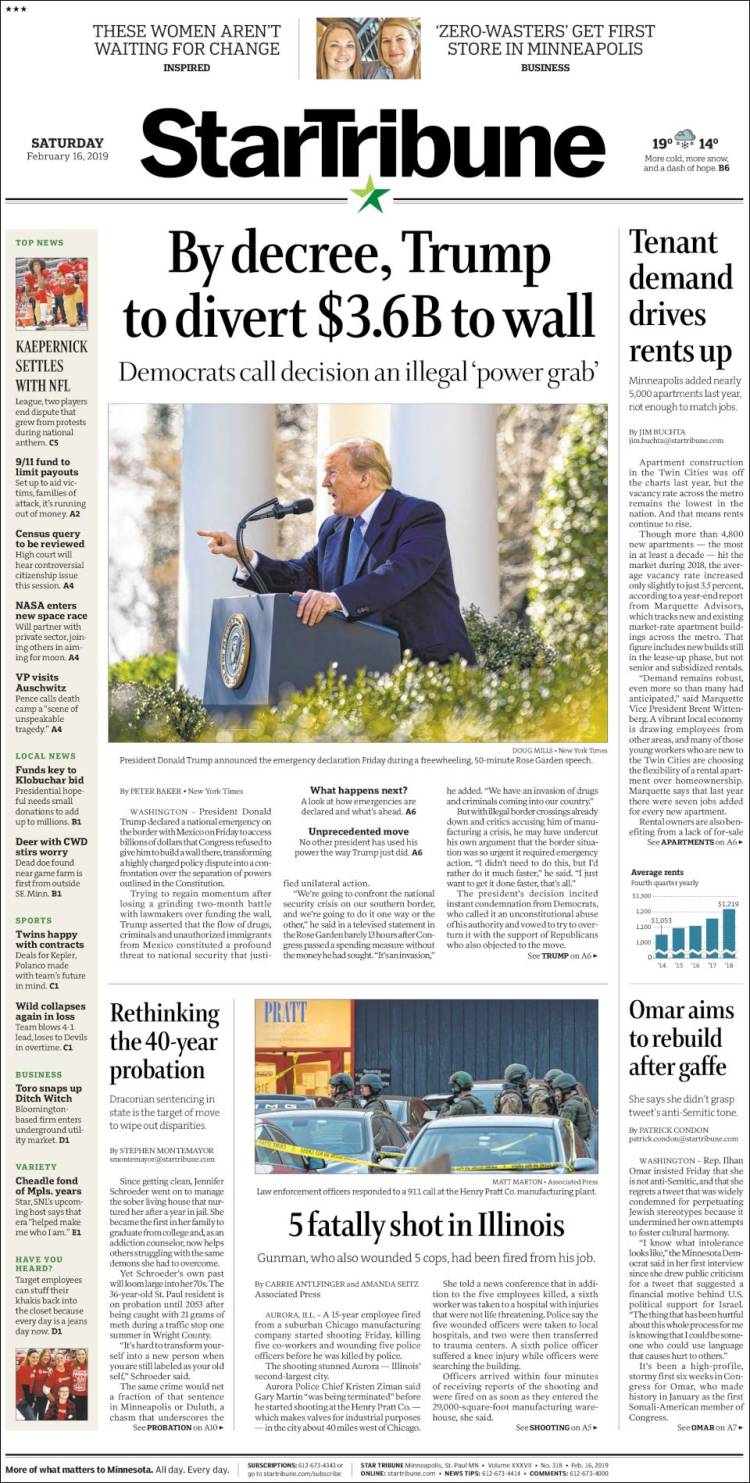 Portada de Star Tribune (USA)