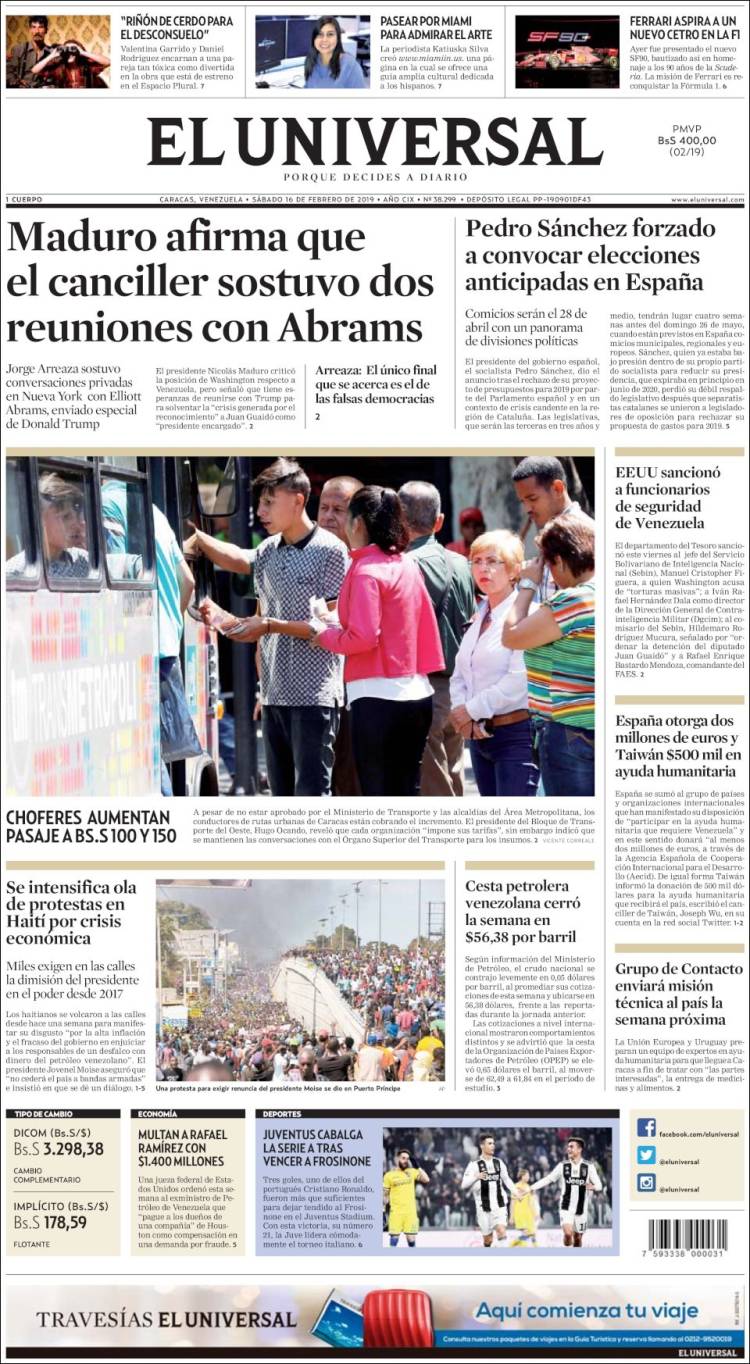 Portada de Universal (Venezuela)