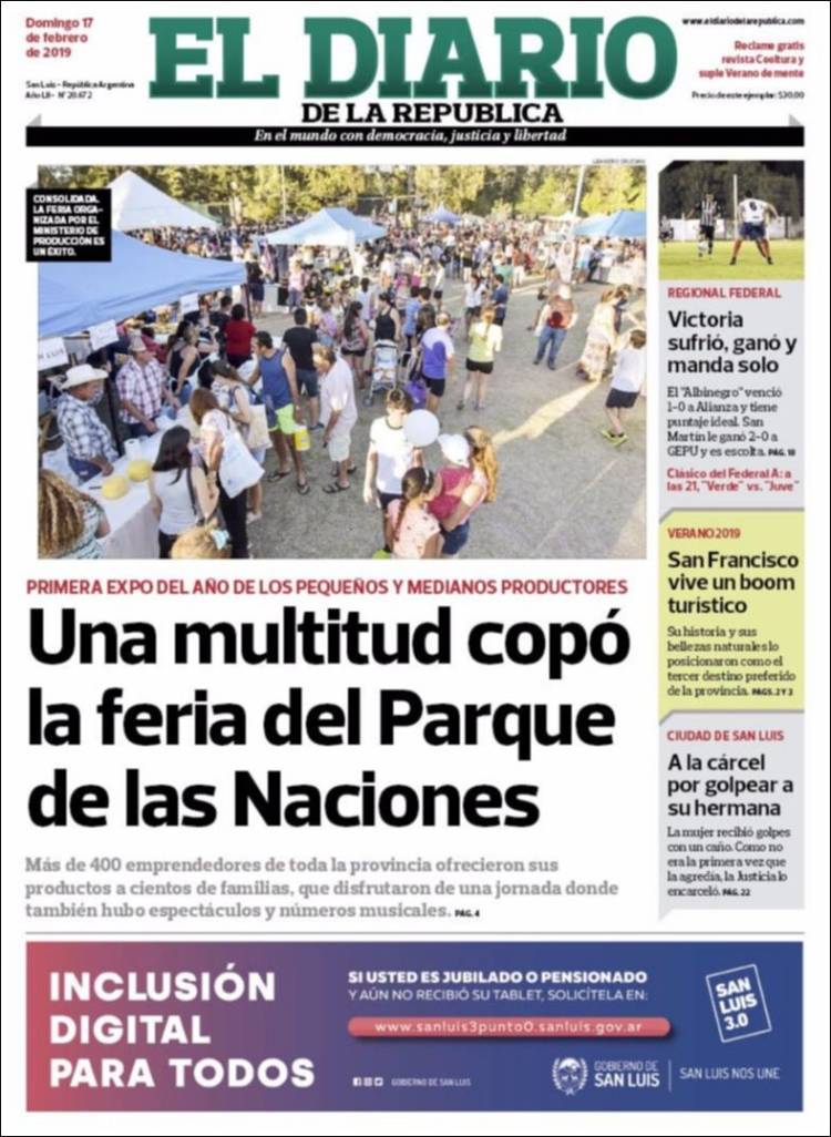 Portada de Diario de la República (Argentina)