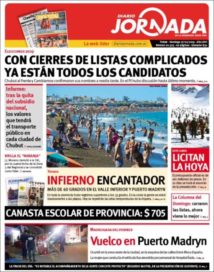 Portada de Diario Jornada en la Patagonia (Argentina)