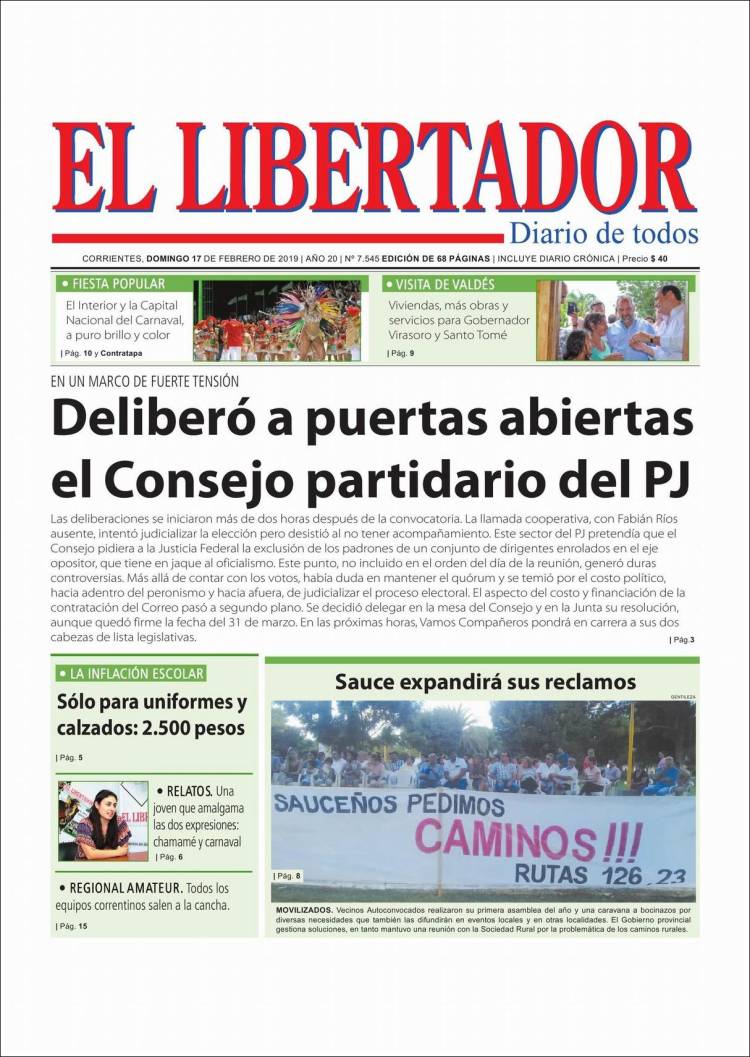 Portada de Diario El Libertador (Argentina)