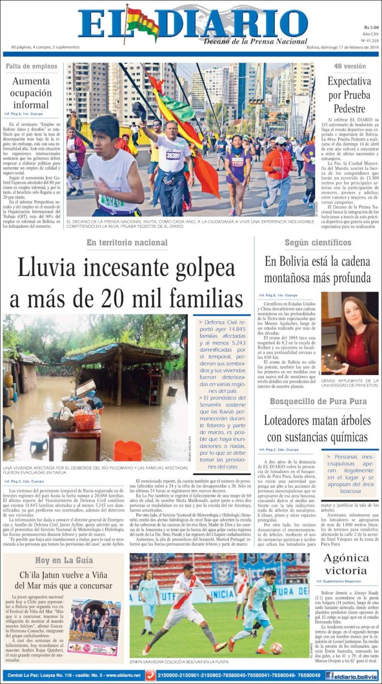 Portada de El Diario (Bolivia)